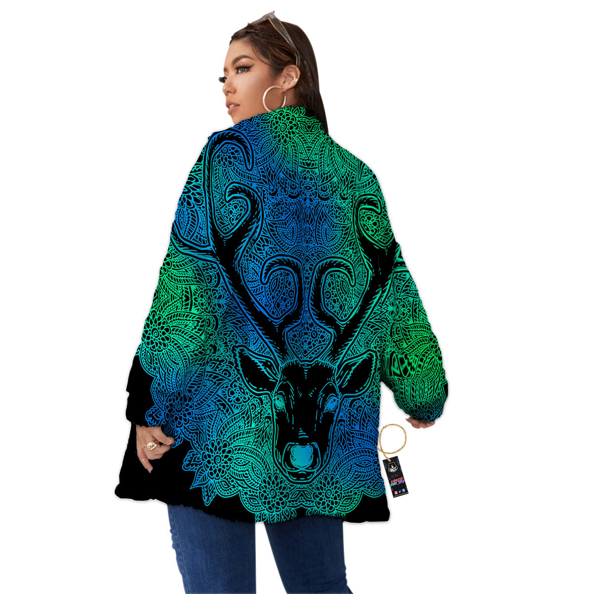 Mandala Spiritual Deer Print Women's Sherpa Jacket-grizzshop