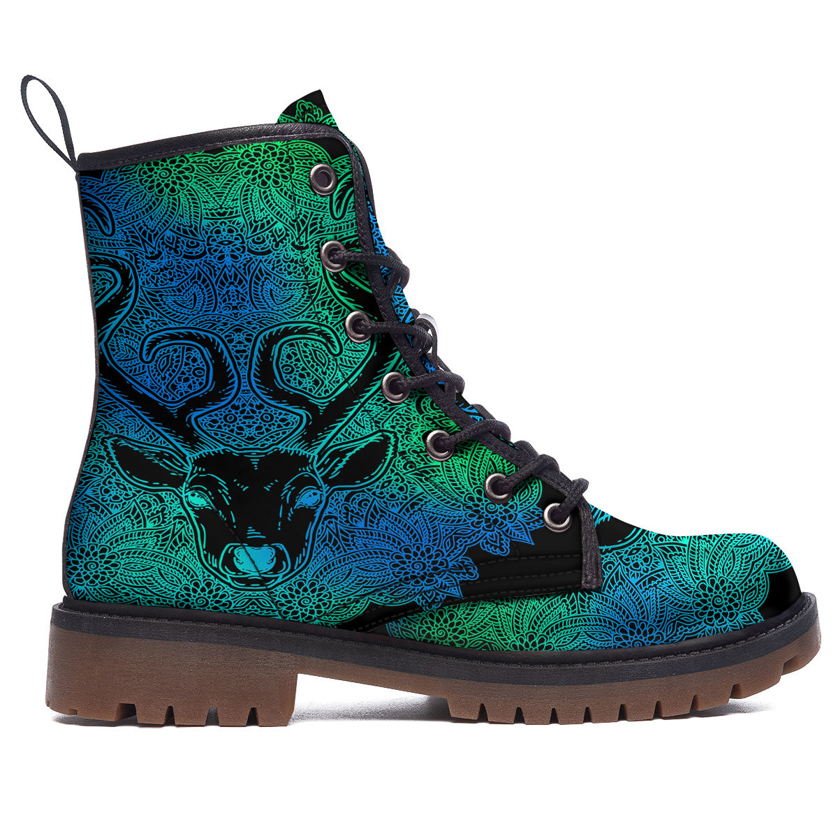 Mandala Spiritual Deer Print Work Boots-grizzshop