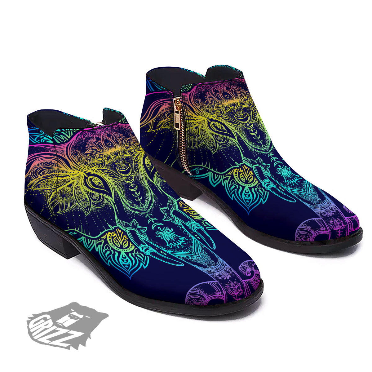 Mandala Spiritual Elephant Print Ankle Boots-grizzshop