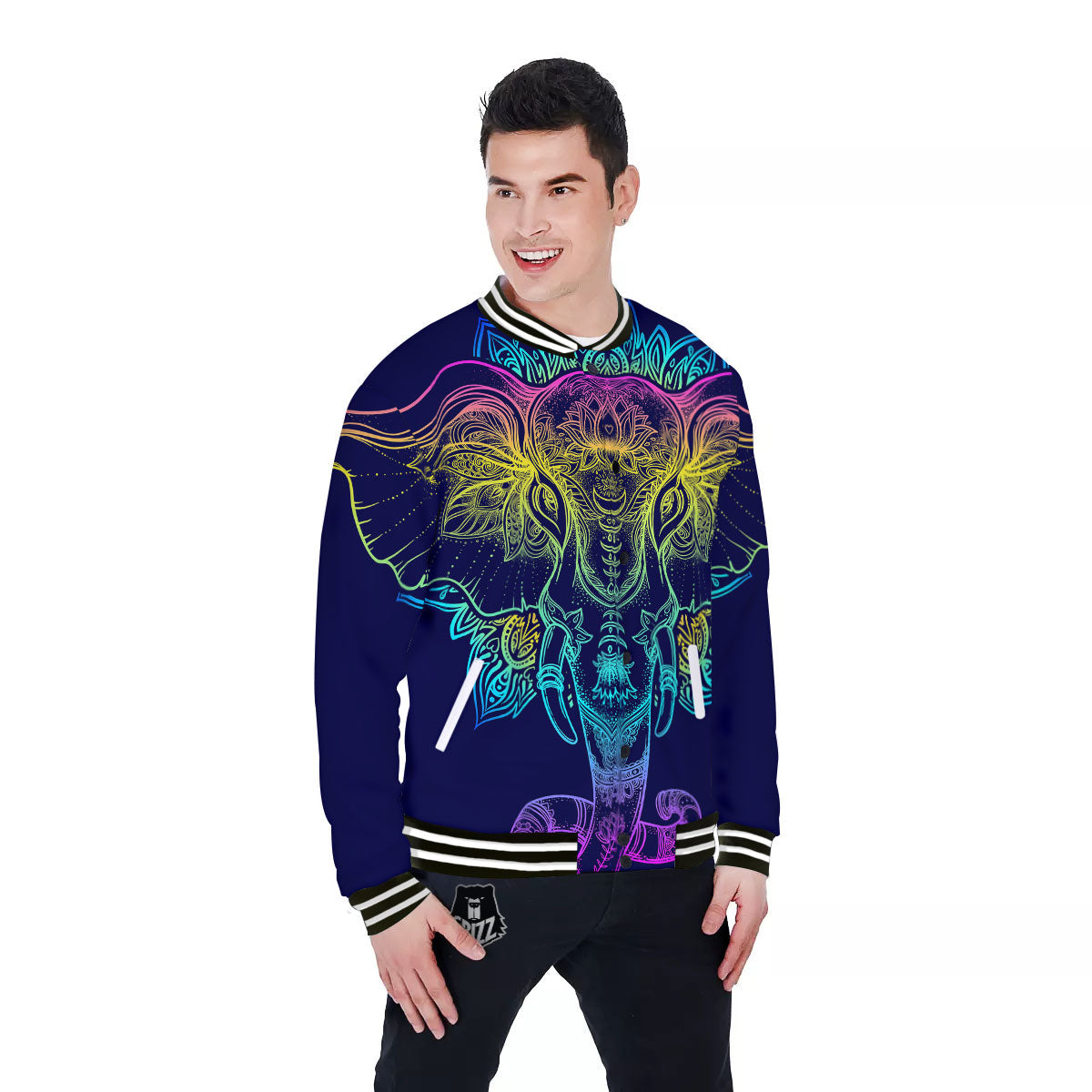 Mandala Spiritual Elephant Print Baseball Jacket-grizzshop