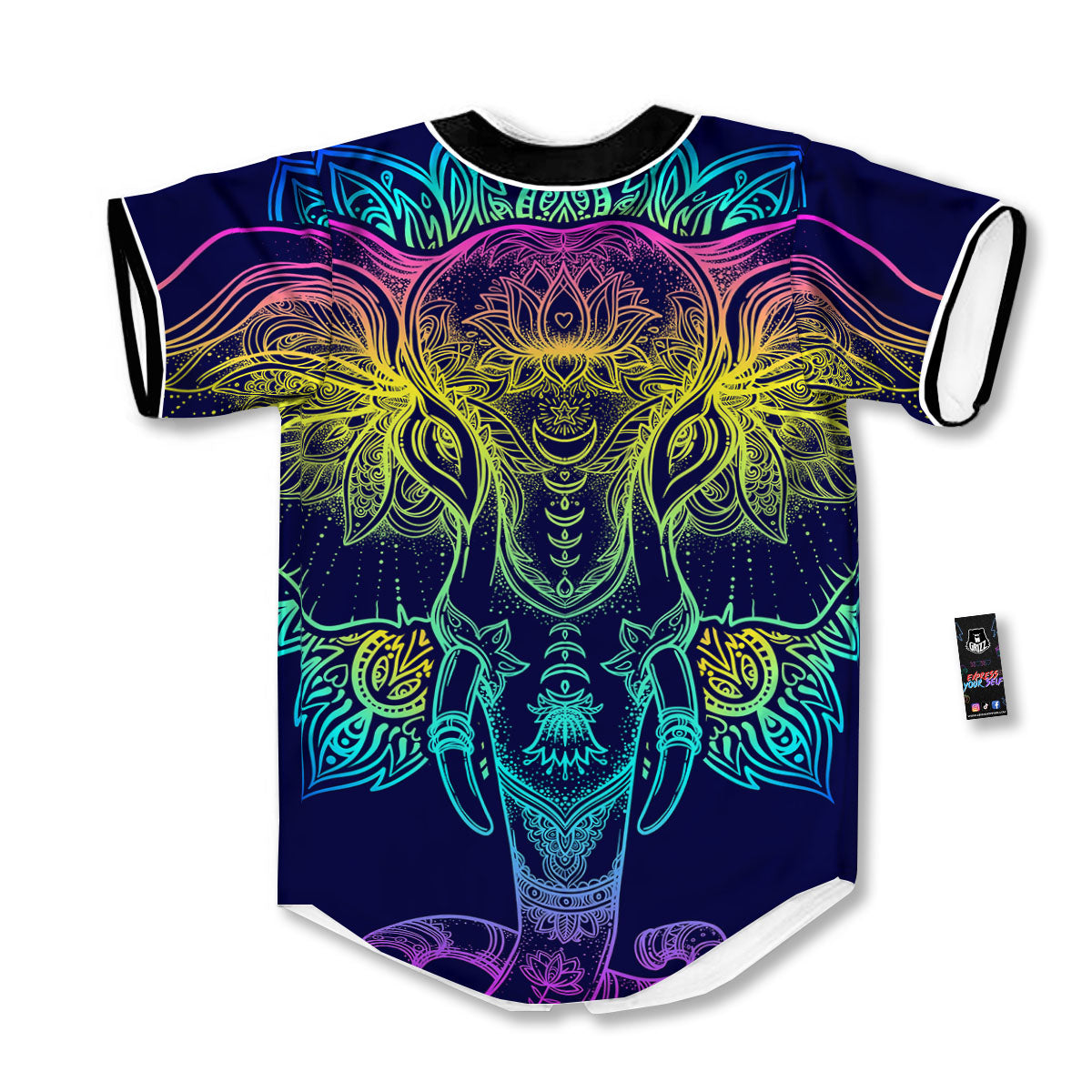 Mandala Spiritual Elephant Print Baseball Jersey-grizzshop