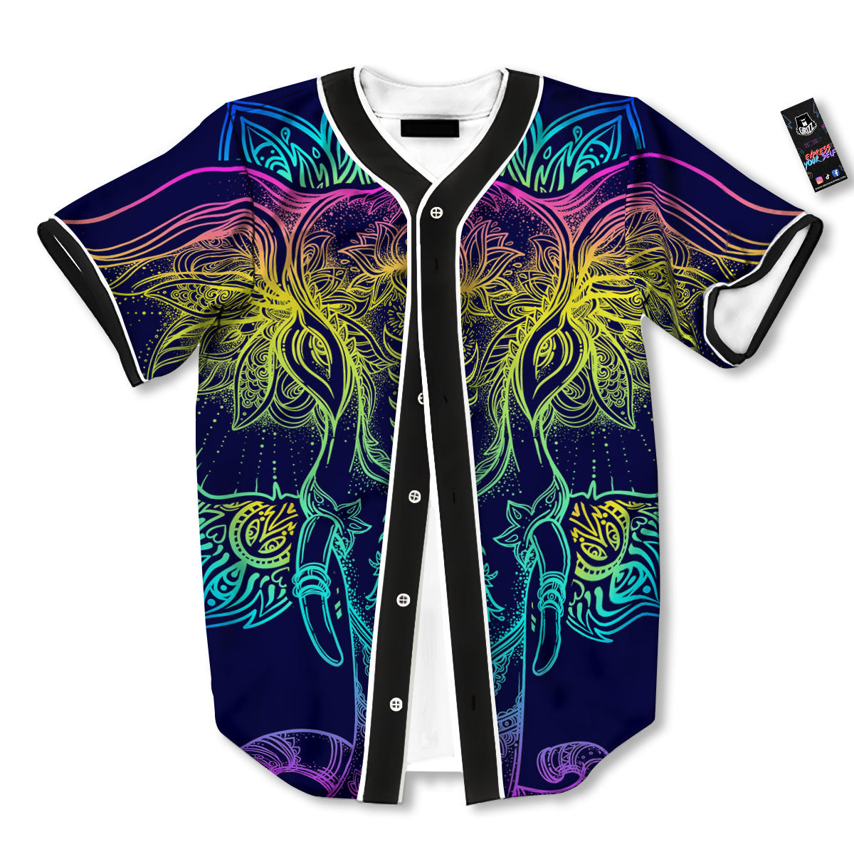 Mandala Spiritual Elephant Print Baseball Jersey-grizzshop