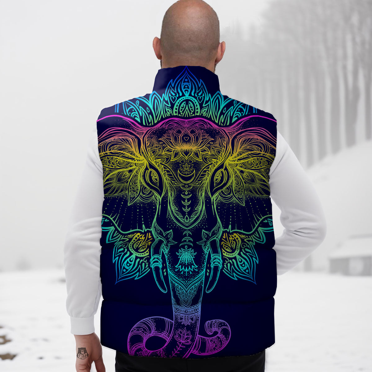 Mandala Spiritual Elephant Print Down Vest