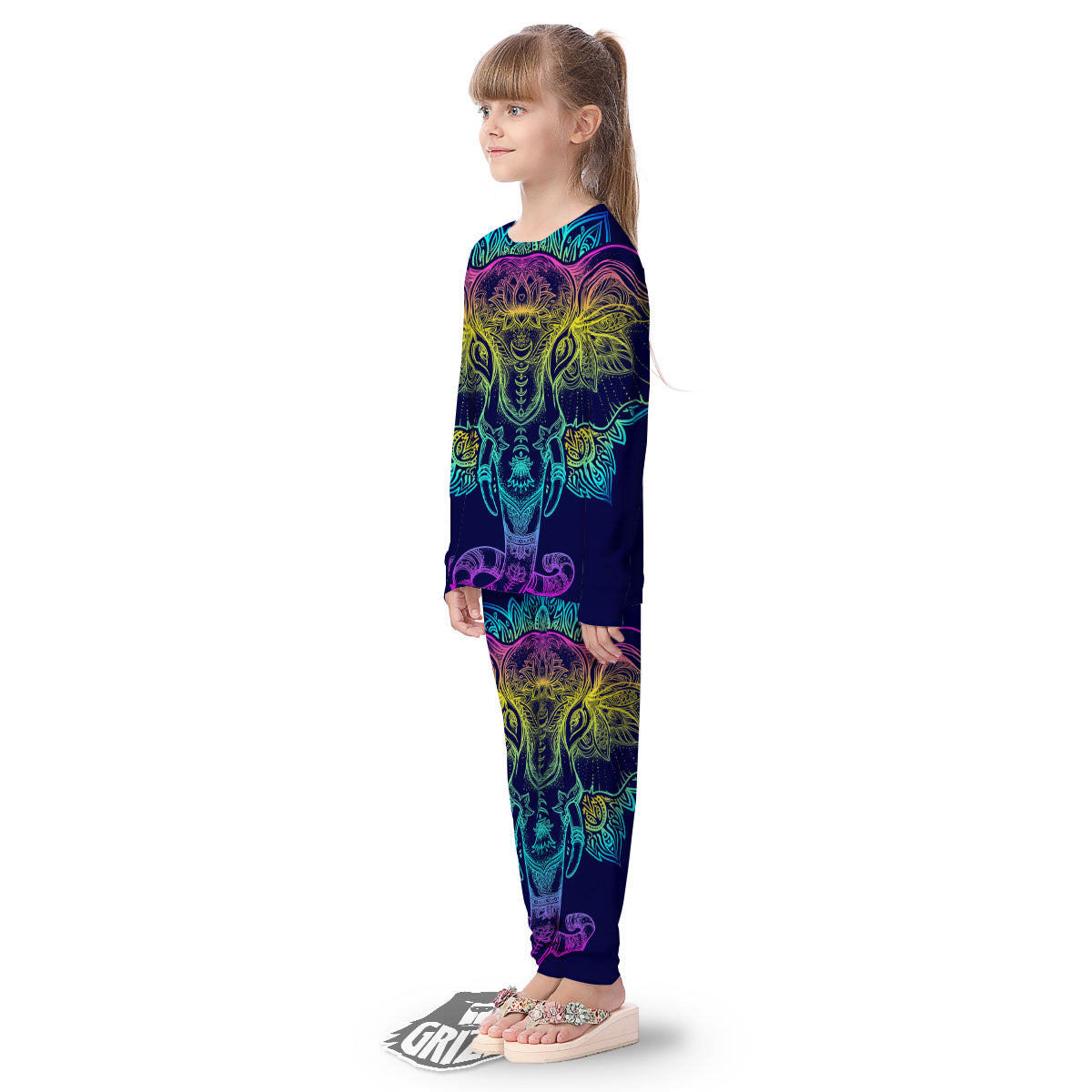 Mandala Spiritual Elephant Print Kid's Pajamas-grizzshop