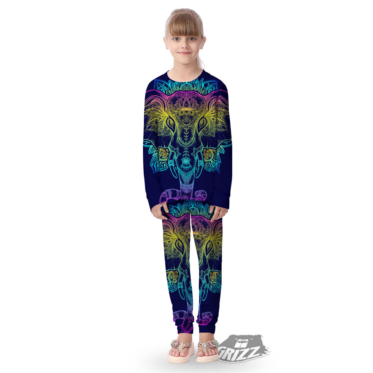 Mandala Spiritual Elephant Print Kid's Pajamas-grizzshop