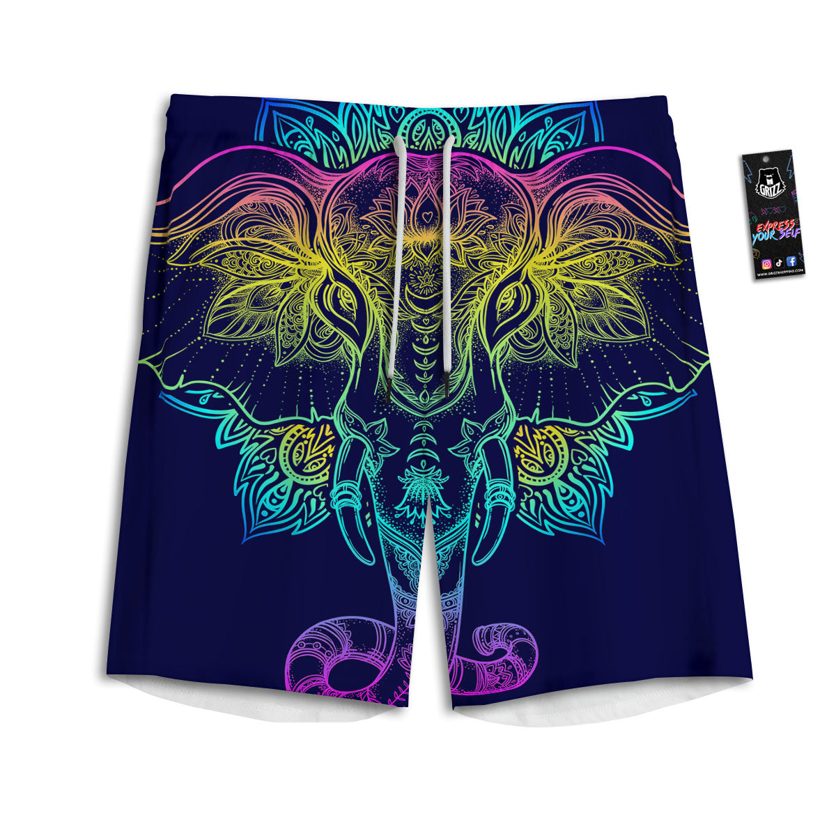 Mandala Spiritual Elephant Print Men's Athletic Shorts