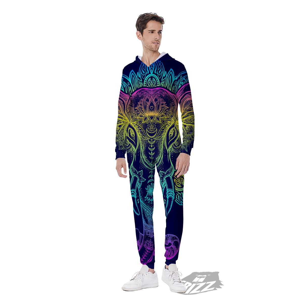 Mandala Spiritual Elephant Print Men's Jumpsuit-grizzshop