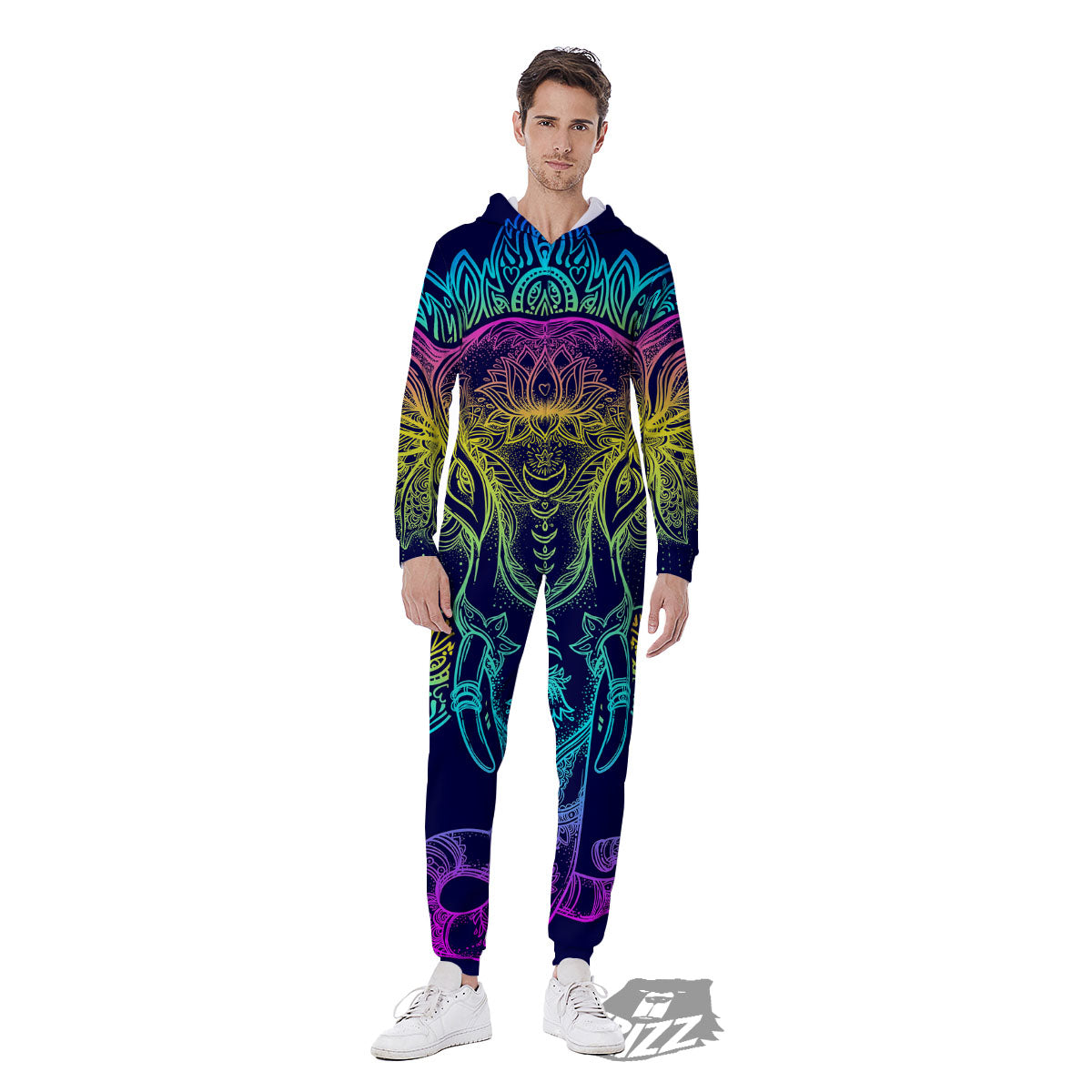 Mandala Spiritual Elephant Print Men's Jumpsuit-grizzshop