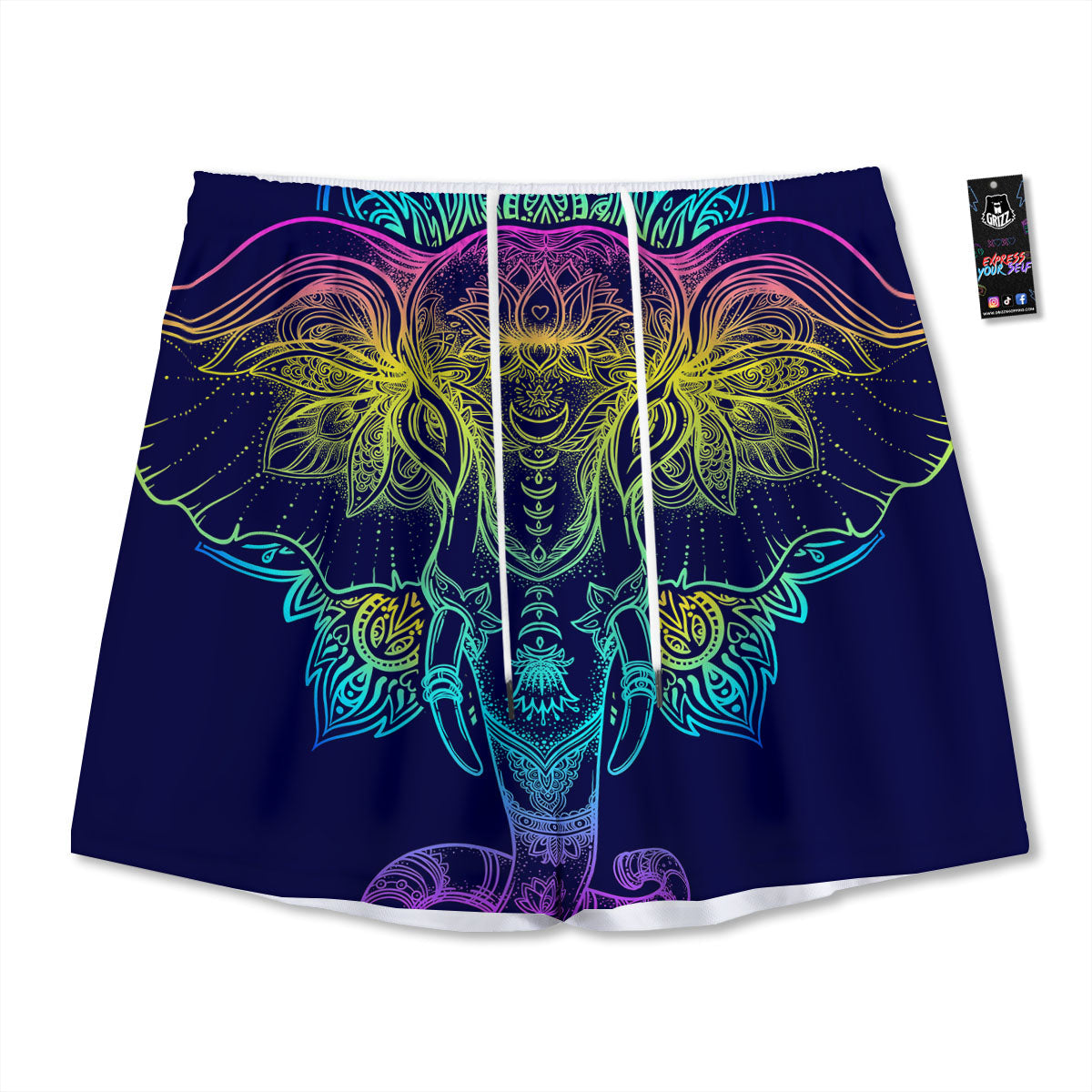 Mandala Spiritual Elephant Print Mesh Shorts
