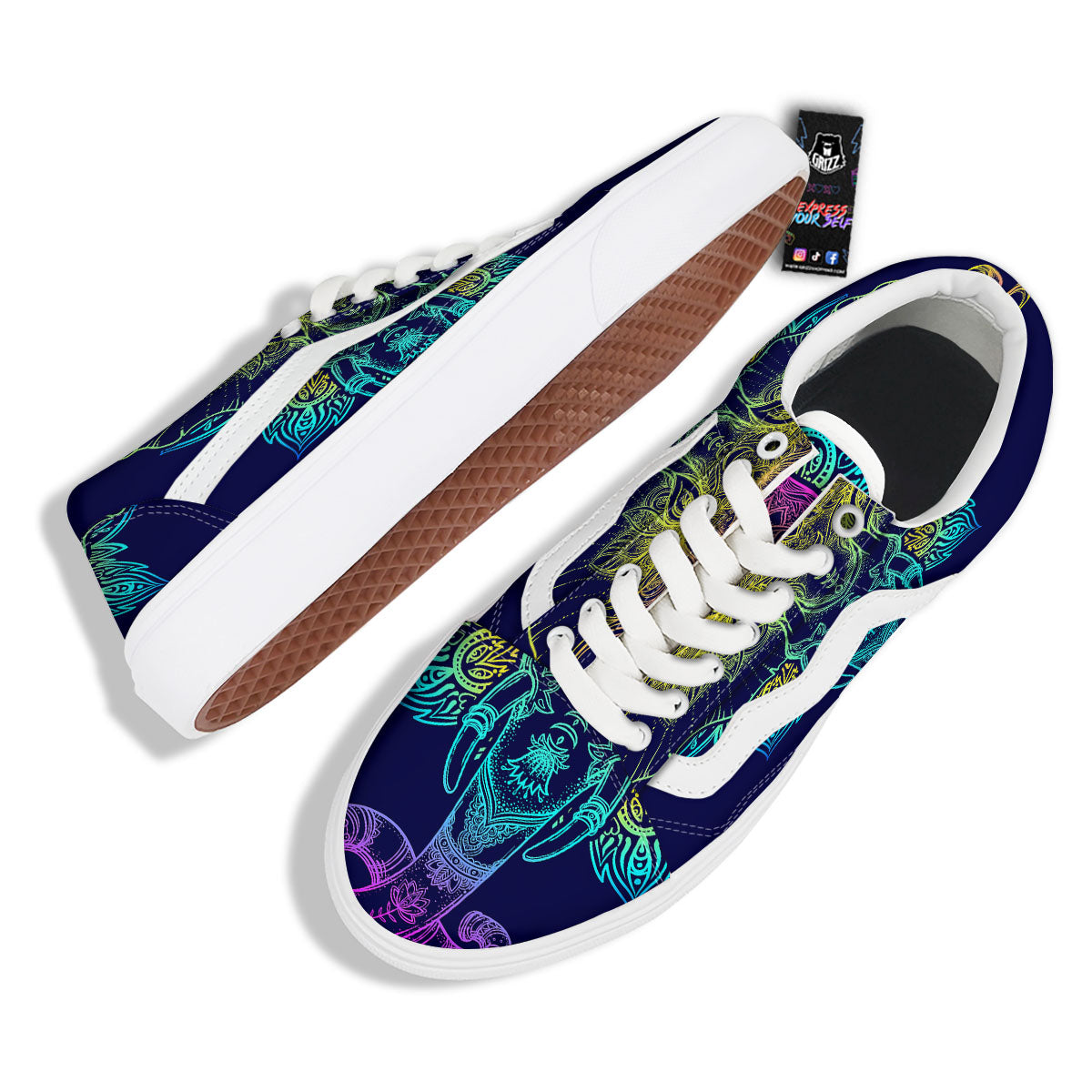 Mandala Spiritual Elephant Print Skate Shoes-grizzshop