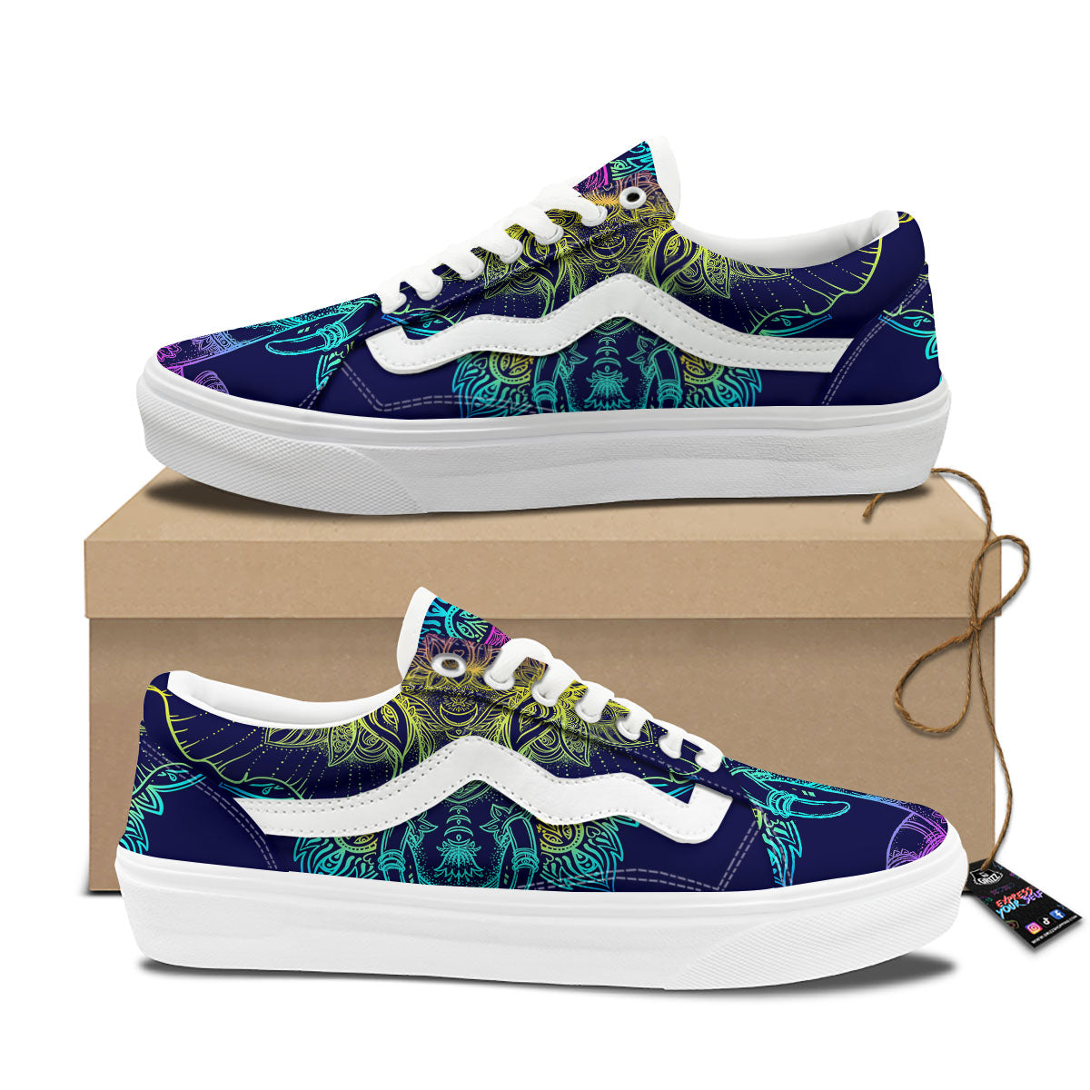 Mandala Spiritual Elephant Print Skate Shoes-grizzshop