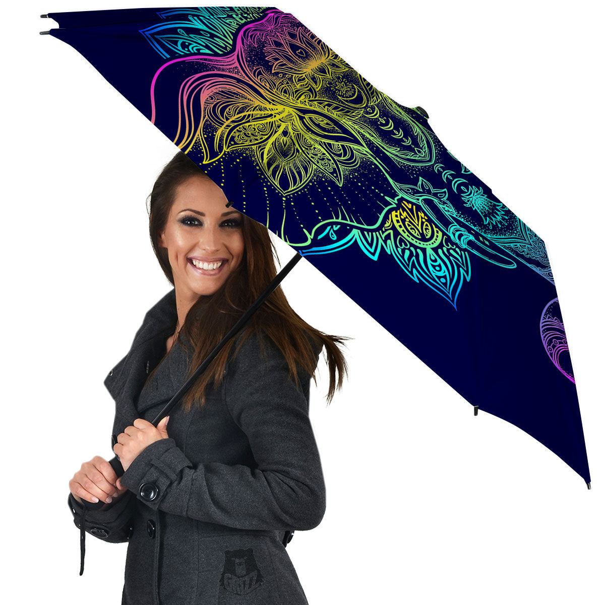 Mandala Spiritual Elephant Print Umbrella-grizzshop