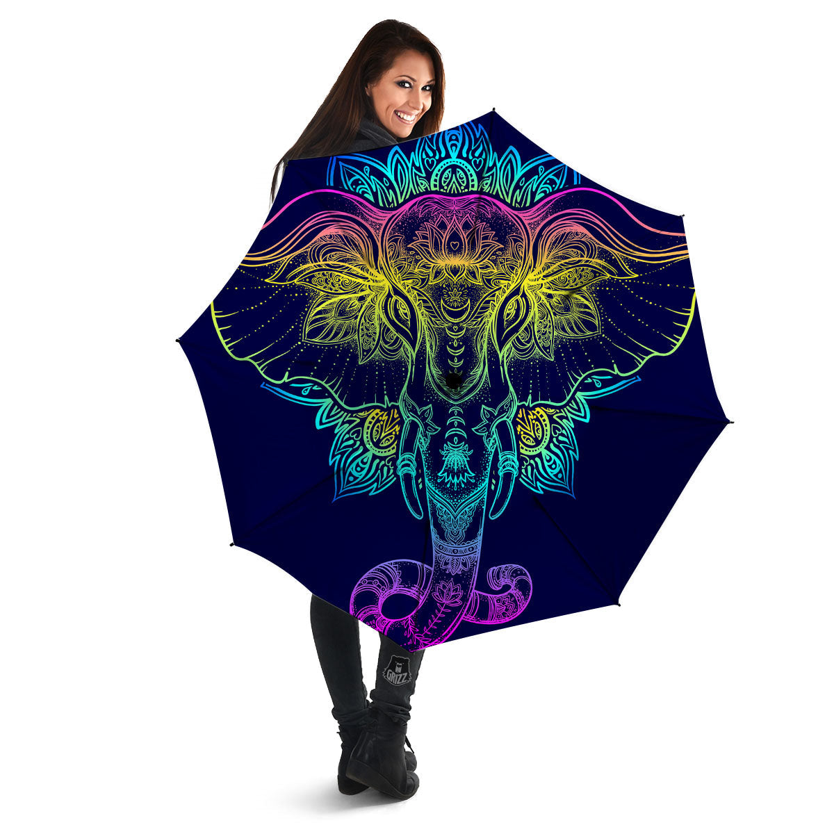 Mandala Spiritual Elephant Print Umbrella-grizzshop