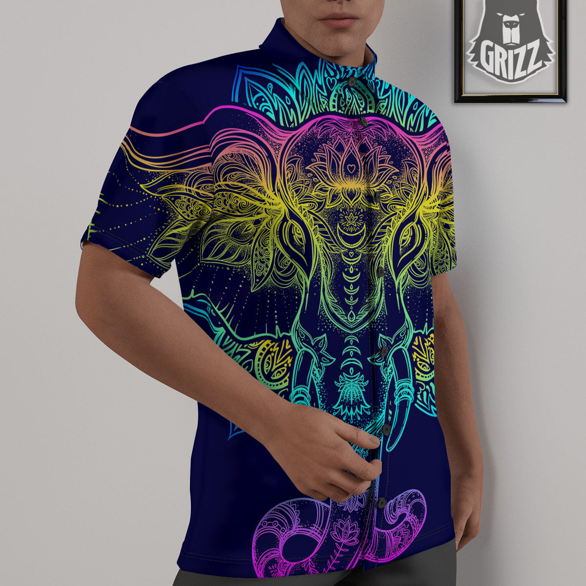 Mandala Spiritual Elephant Print Untucked Shirts-grizzshop