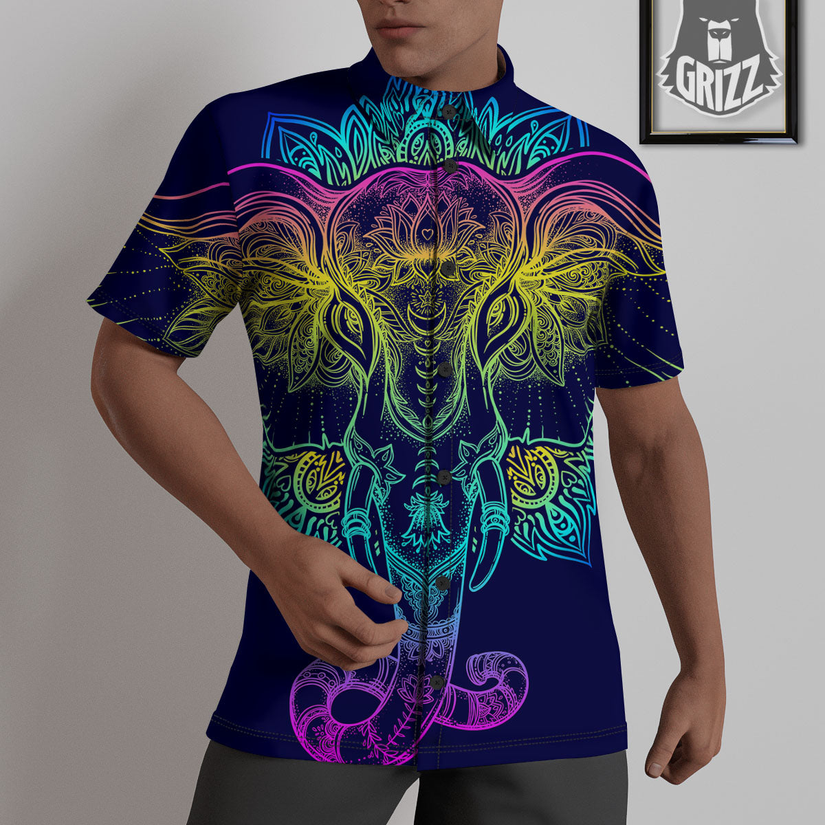 Mandala Spiritual Elephant Print Untucked Shirts-grizzshop
