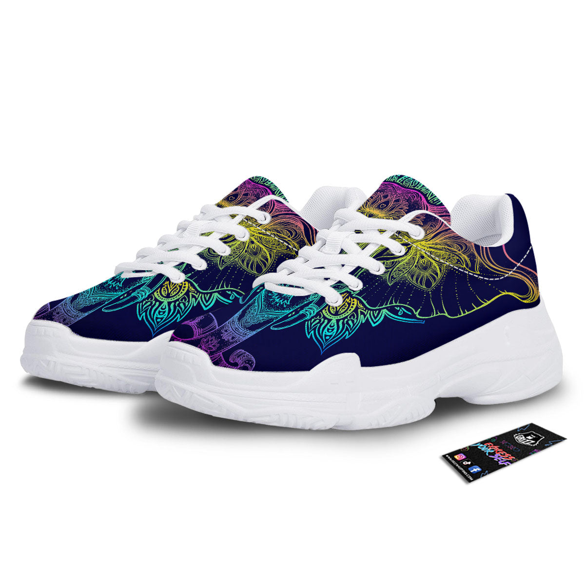 Mandala Spiritual Elephant Print White Chunky Shoes-grizzshop