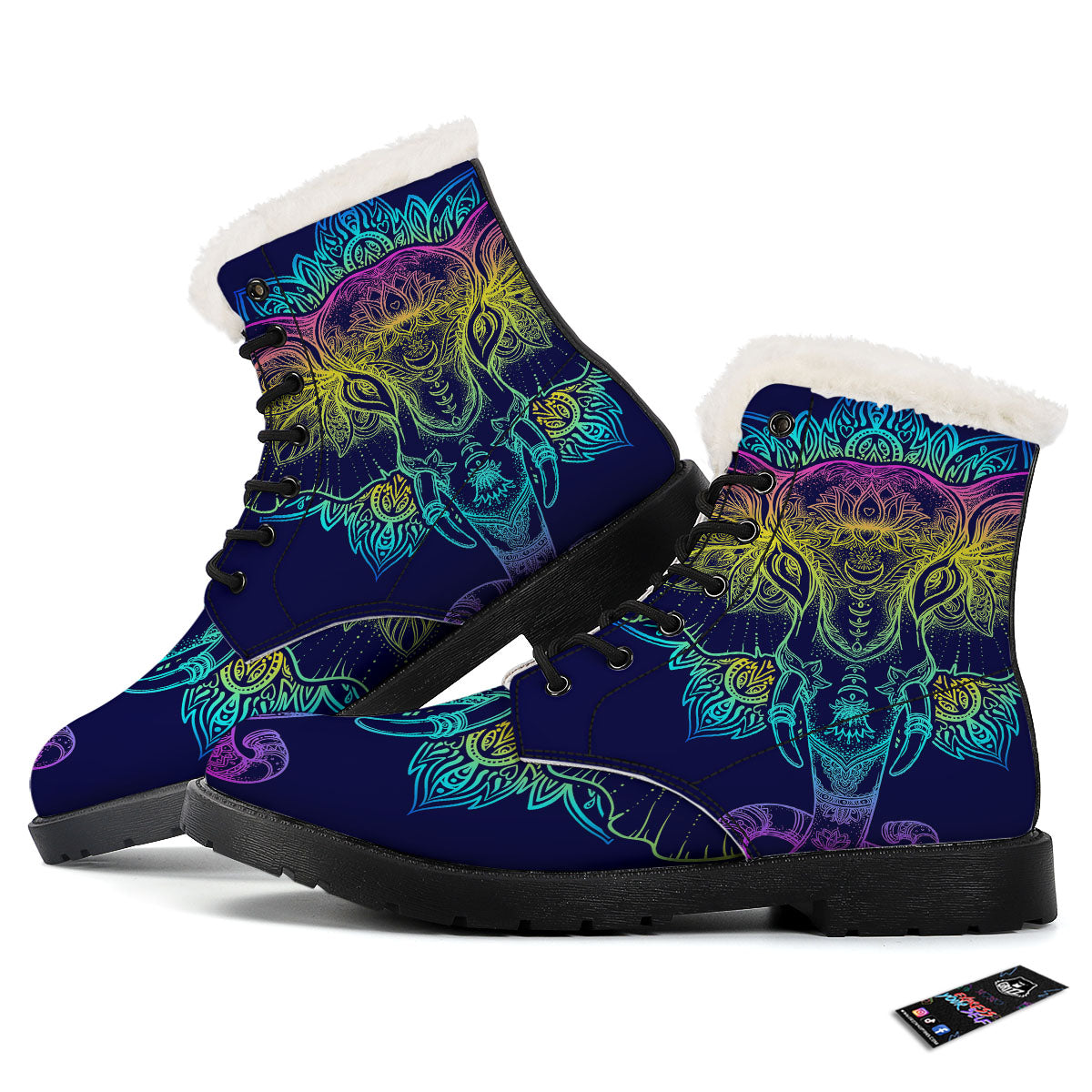 Mandala Spiritual Elephant Print Winter Boots-grizzshop