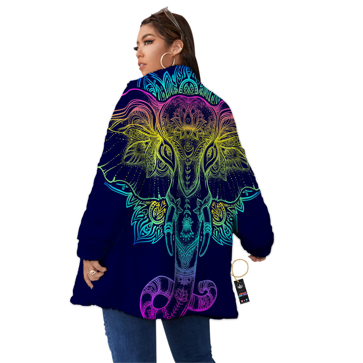 Mandala Spiritual Elephant Print Women's Sherpa Jacket-grizzshop