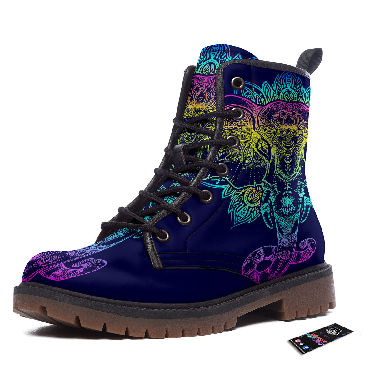 Mandala Spiritual Elephant Print Work Boots-grizzshop