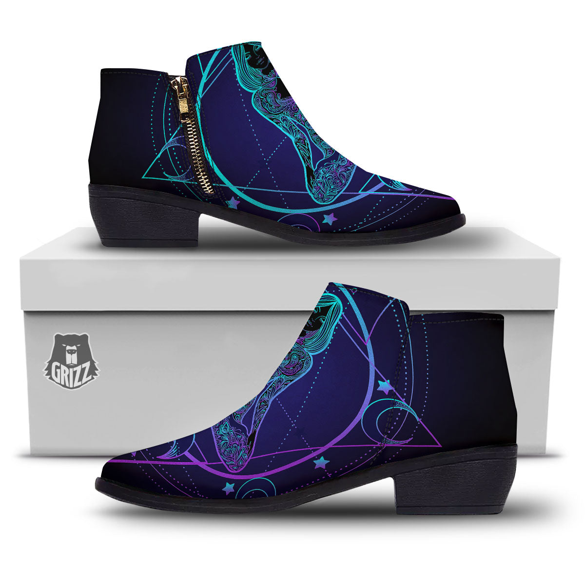 Mandala Spiritual Girl Print Ankle Boots-grizzshop