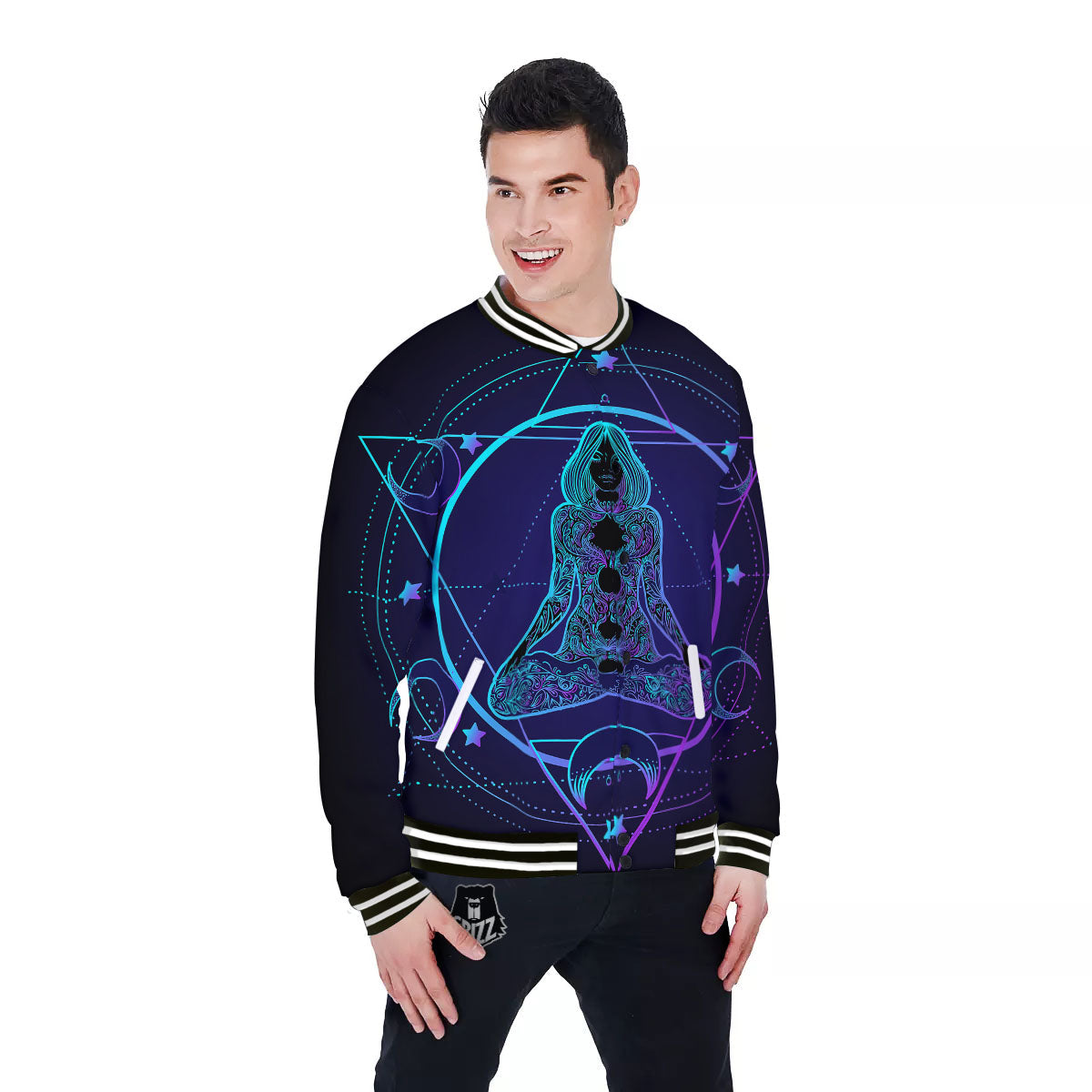 Mandala Spiritual Girl Print Baseball Jacket-grizzshop