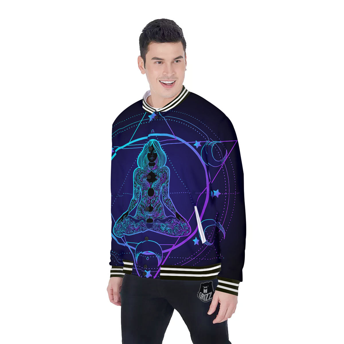 Mandala Spiritual Girl Print Baseball Jacket-grizzshop