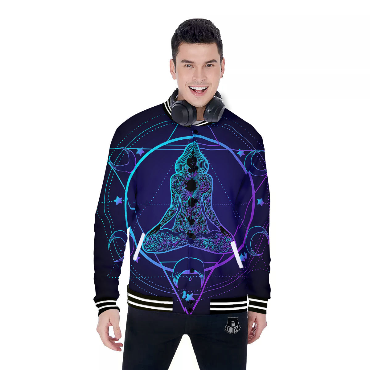 Mandala Spiritual Girl Print Baseball Jacket-grizzshop