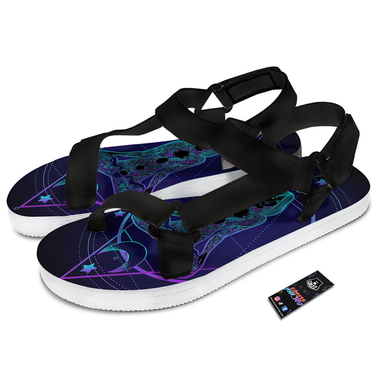 Mandala Spiritual Girl Print Black Open Toe Sandals-grizzshop