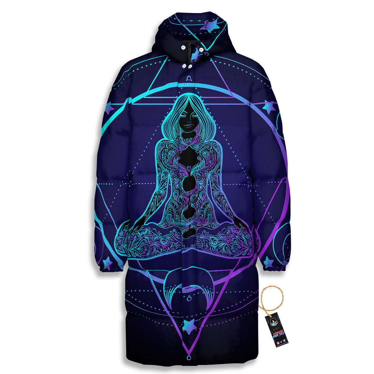 Mandala Spiritual Girl Print Long Down Jacket-grizzshop