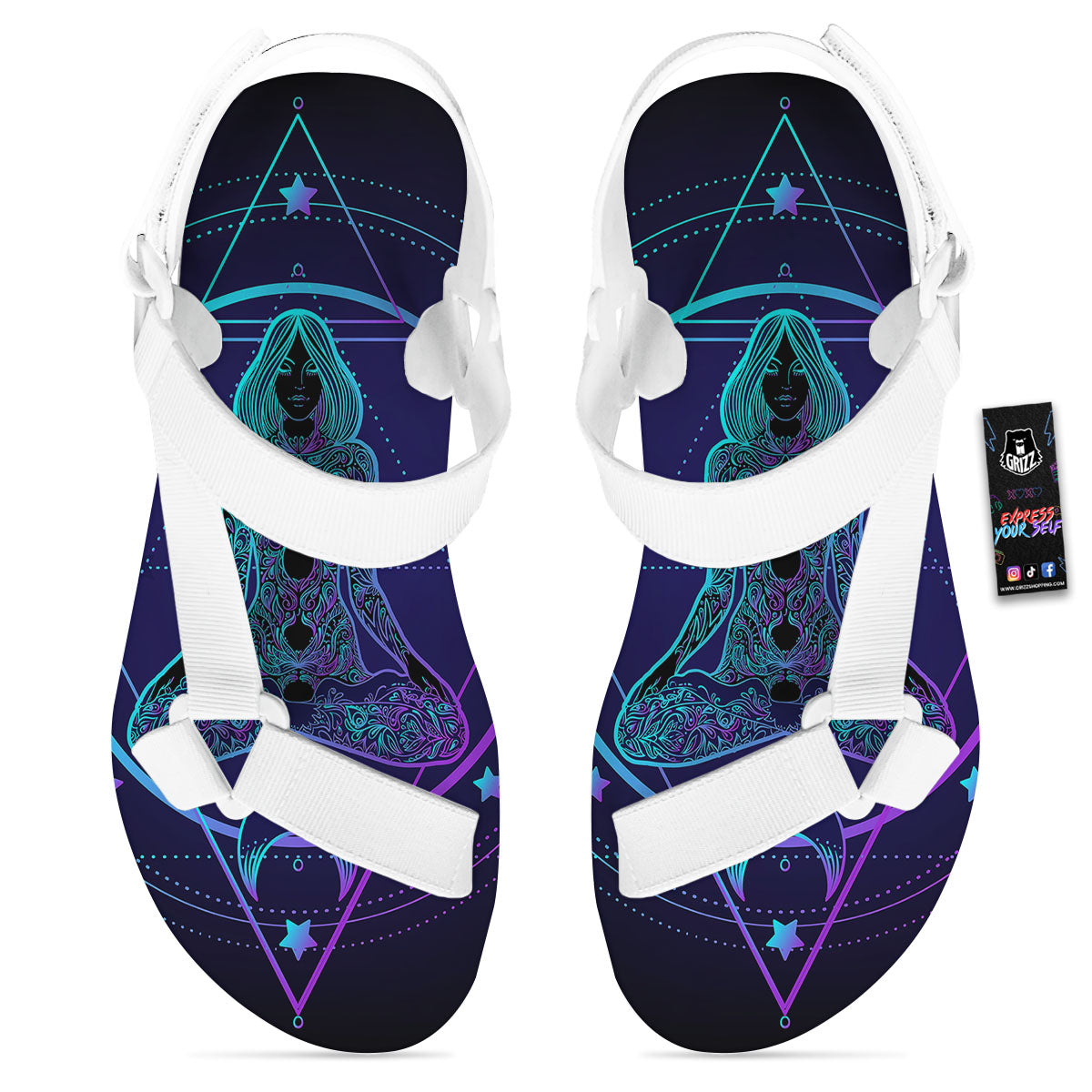 Mandala Spiritual Girl Print White Open Toe Sandals-grizzshop