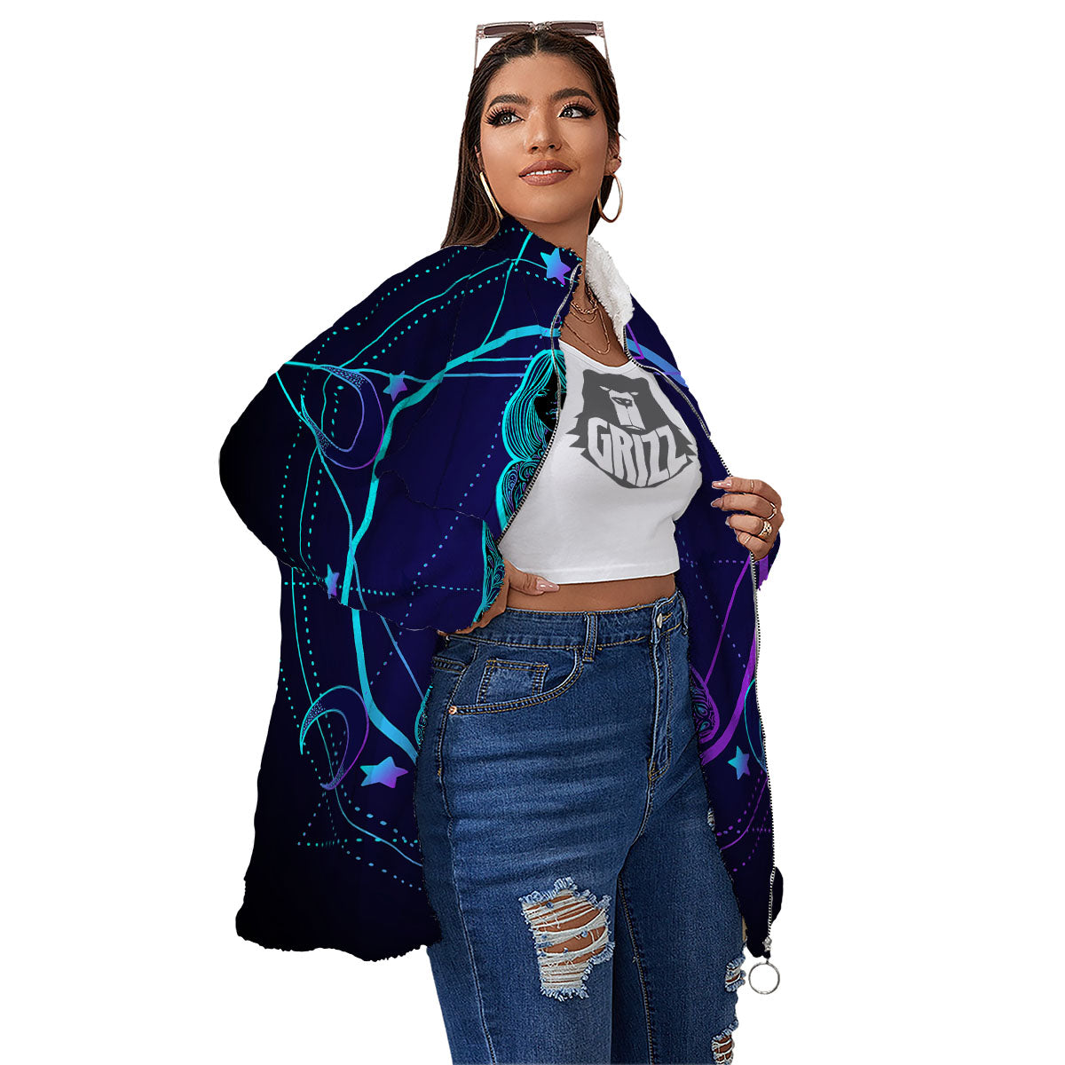 Mandala Spiritual Girl Print Women's Sherpa Jacket-grizzshop
