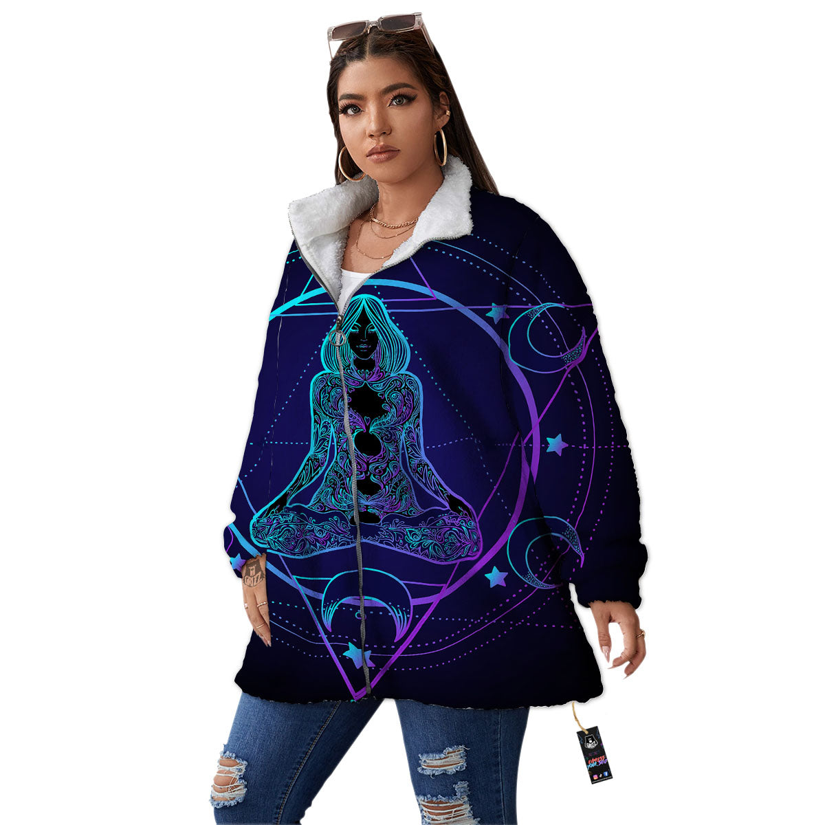 Mandala Spiritual Girl Print Women's Sherpa Jacket-grizzshop