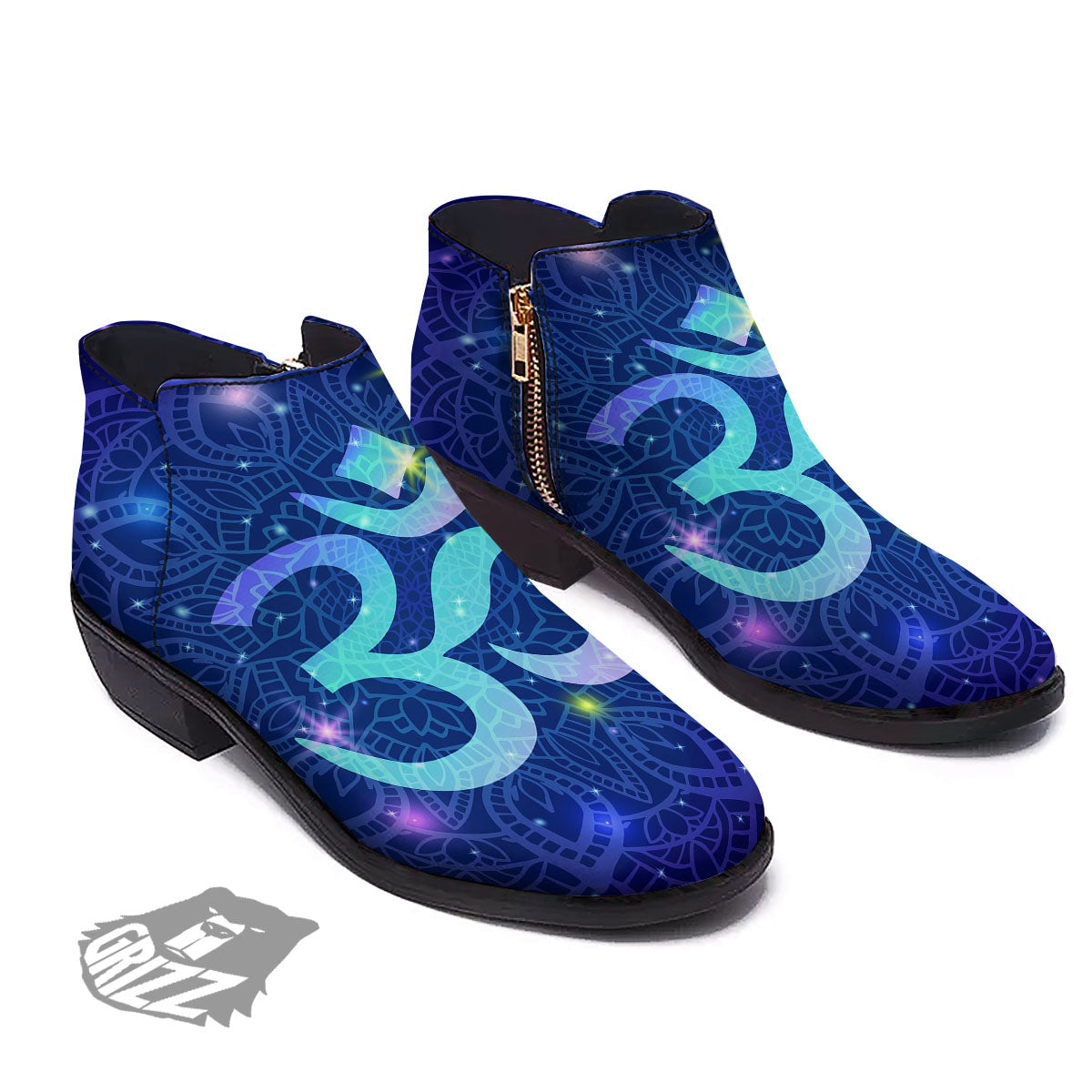 Mandala Spiritual Om Print Ankle Boots-grizzshop