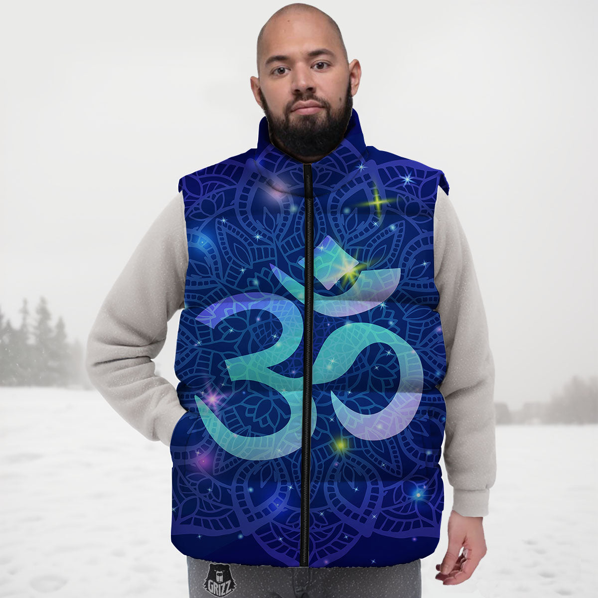 Mandala Spiritual Om Print Down Vest