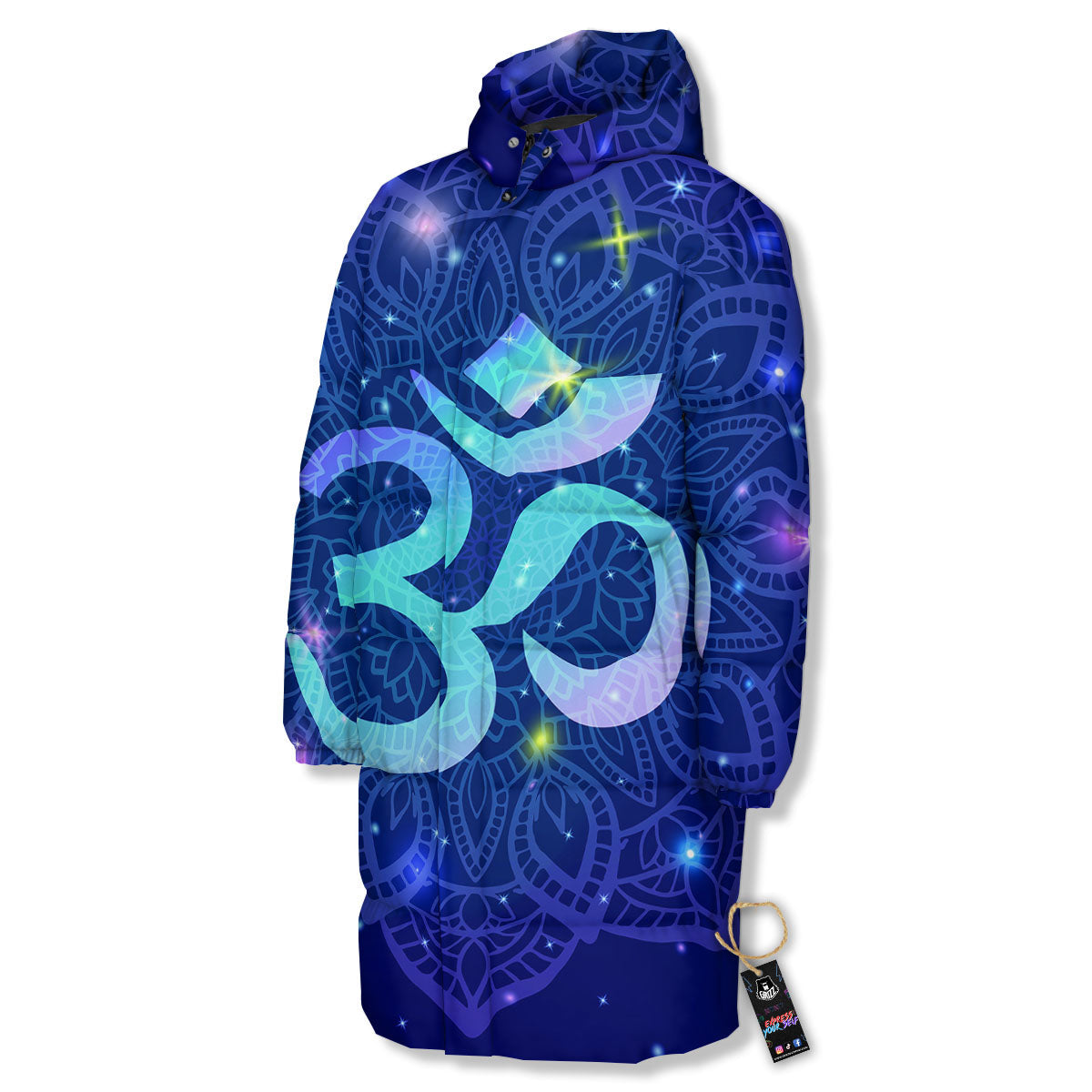 Mandala Spiritual Om Print Long Down Jacket-grizzshop
