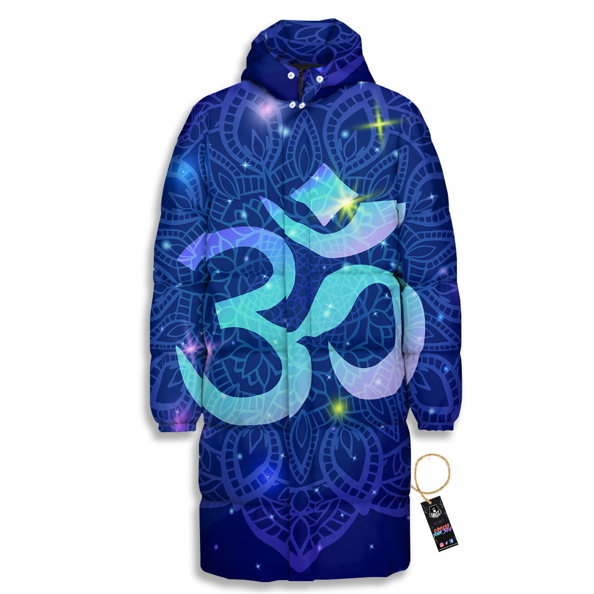 Mandala Spiritual Om Print Long Down Jacket-grizzshop