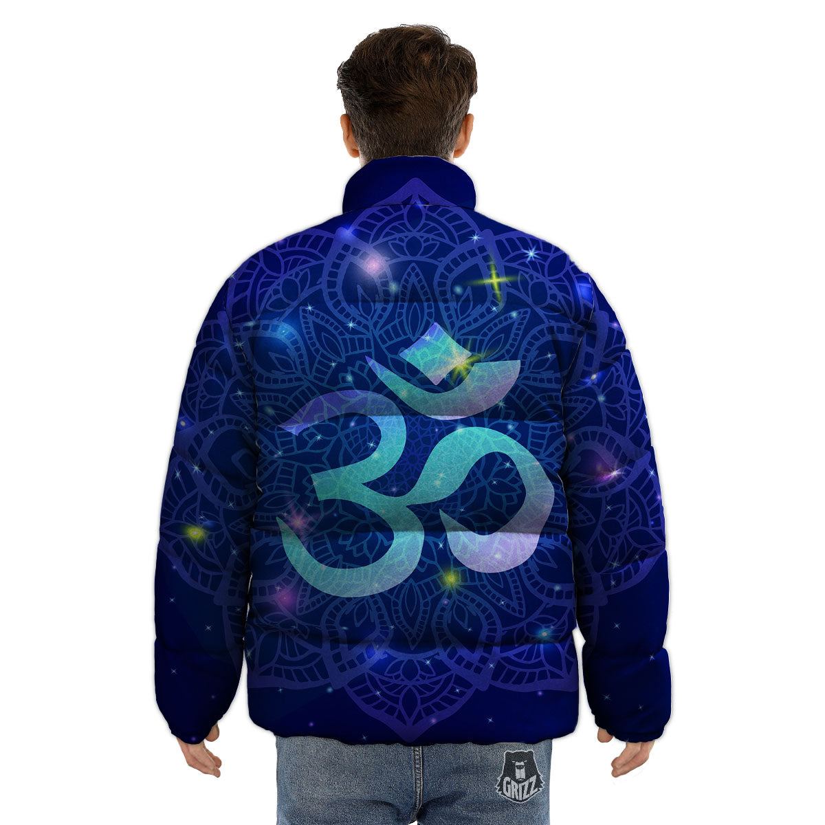 Mandala Spiritual Om Print Puffer Jacket-grizzshop