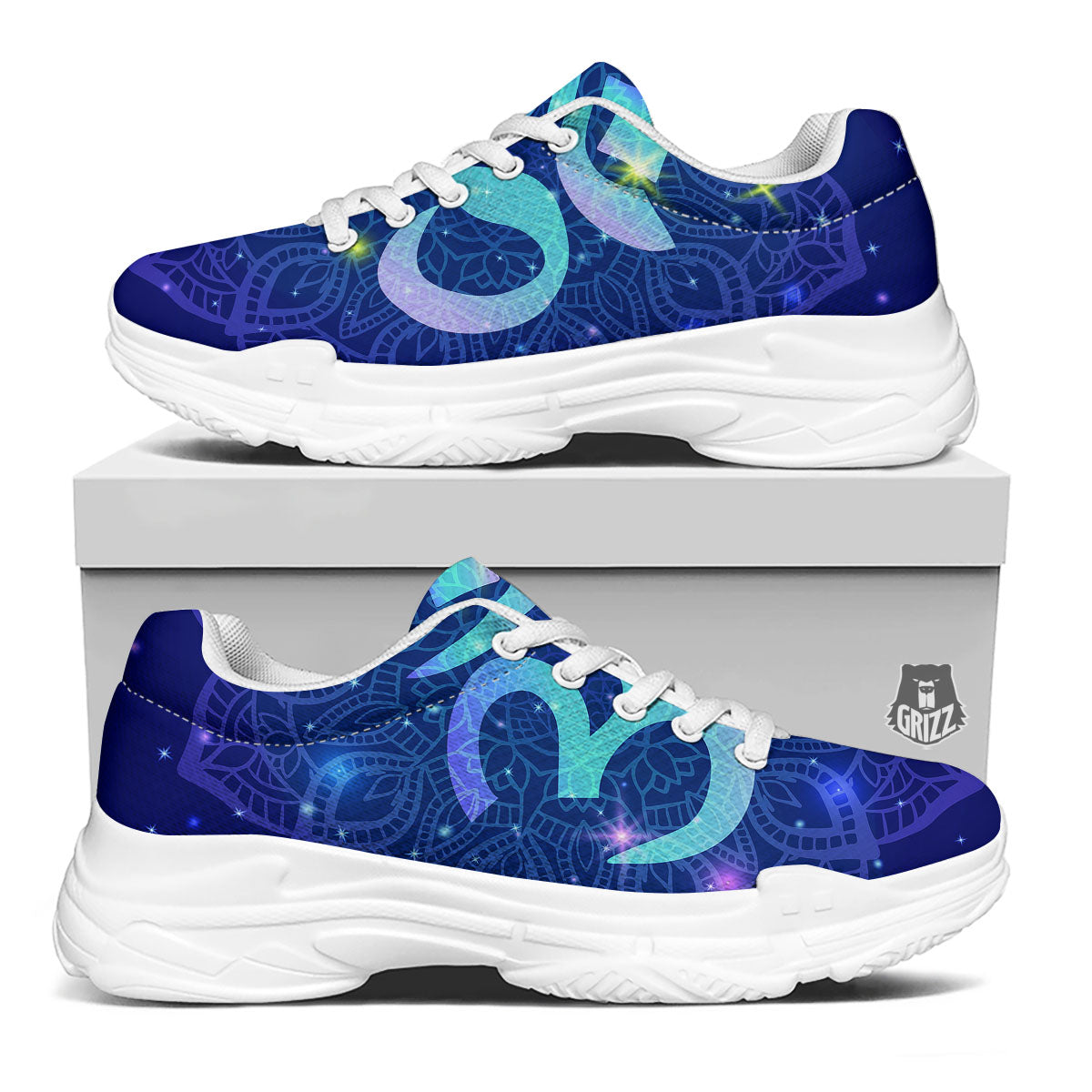 Mandala Spiritual Om Print White Chunky Shoes-grizzshop