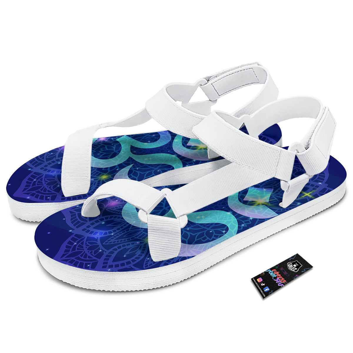 Mandala Spiritual Om Print White Open Toe Sandals-grizzshop