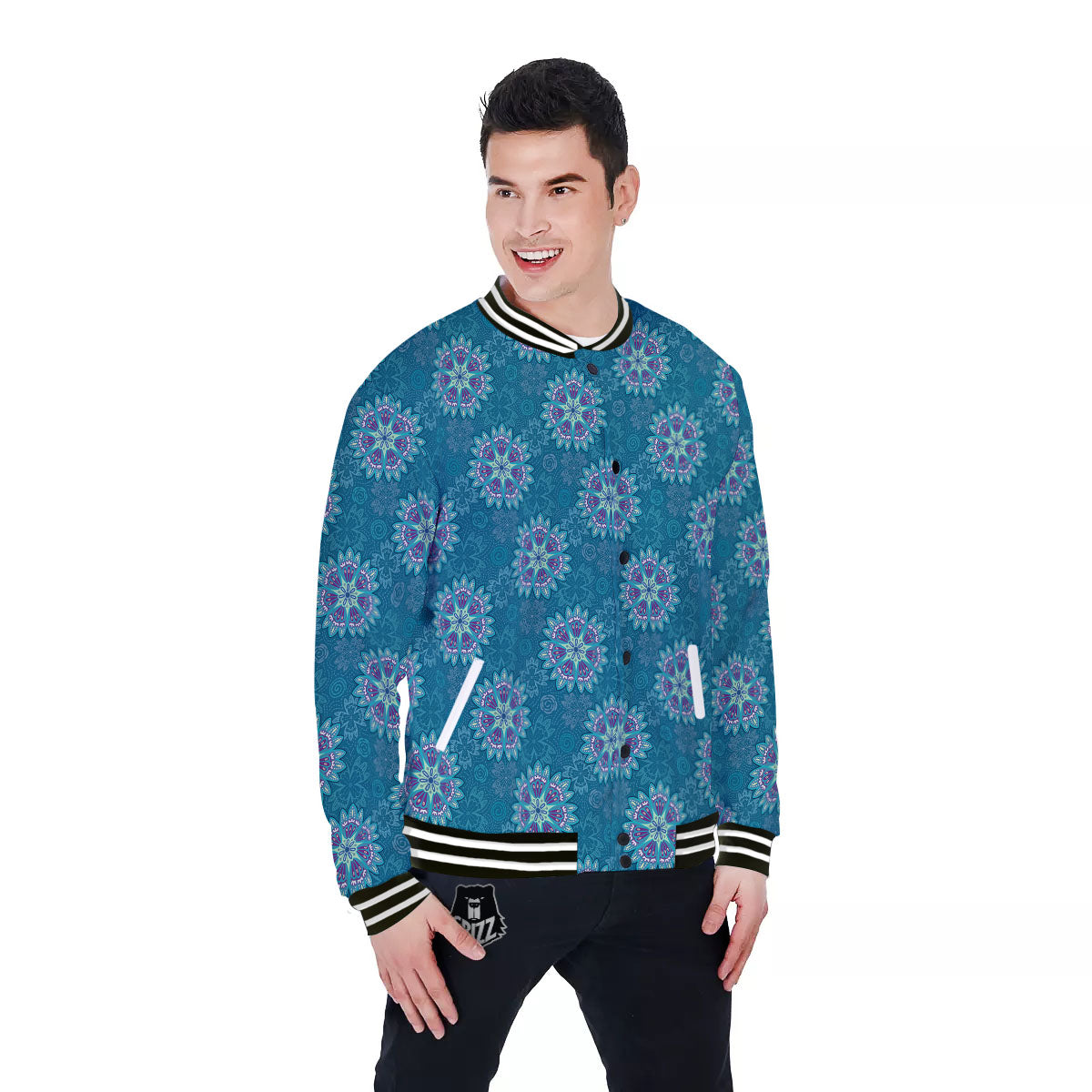 Mandala Teal And Purple Print Pattern Baseball Jacket-grizzshop