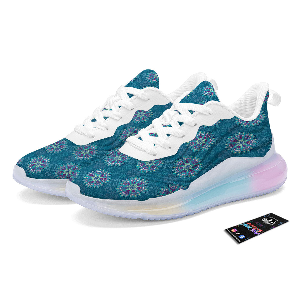 Mandala Teal And Purple Print Pattern Running Sneakers-grizzshop