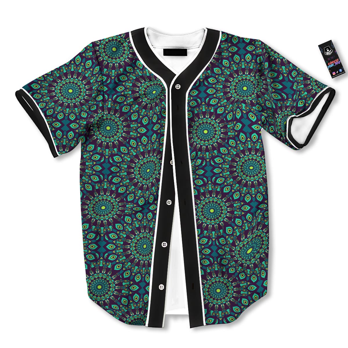 Mandala Teal Bohemian Print Pattern Baseball Jersey-grizzshop