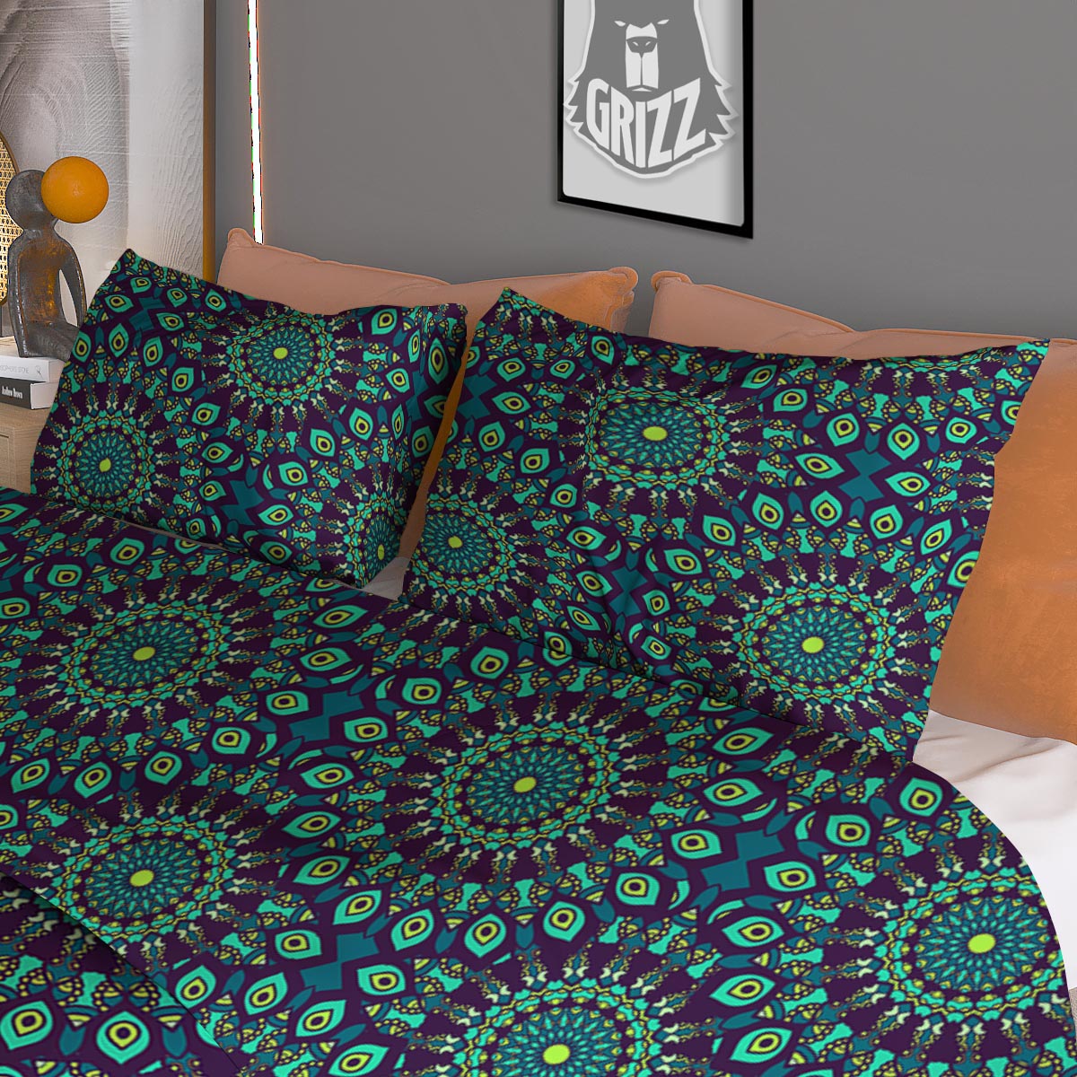 Mandala Teal Bohemian Print Pattern Duvet Cover Bedding Set