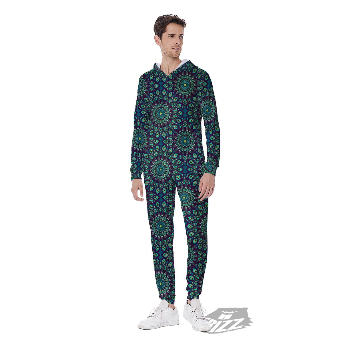 Mandala Teal Bohemian Print Pattern Men's Jumpsuit-grizzshop