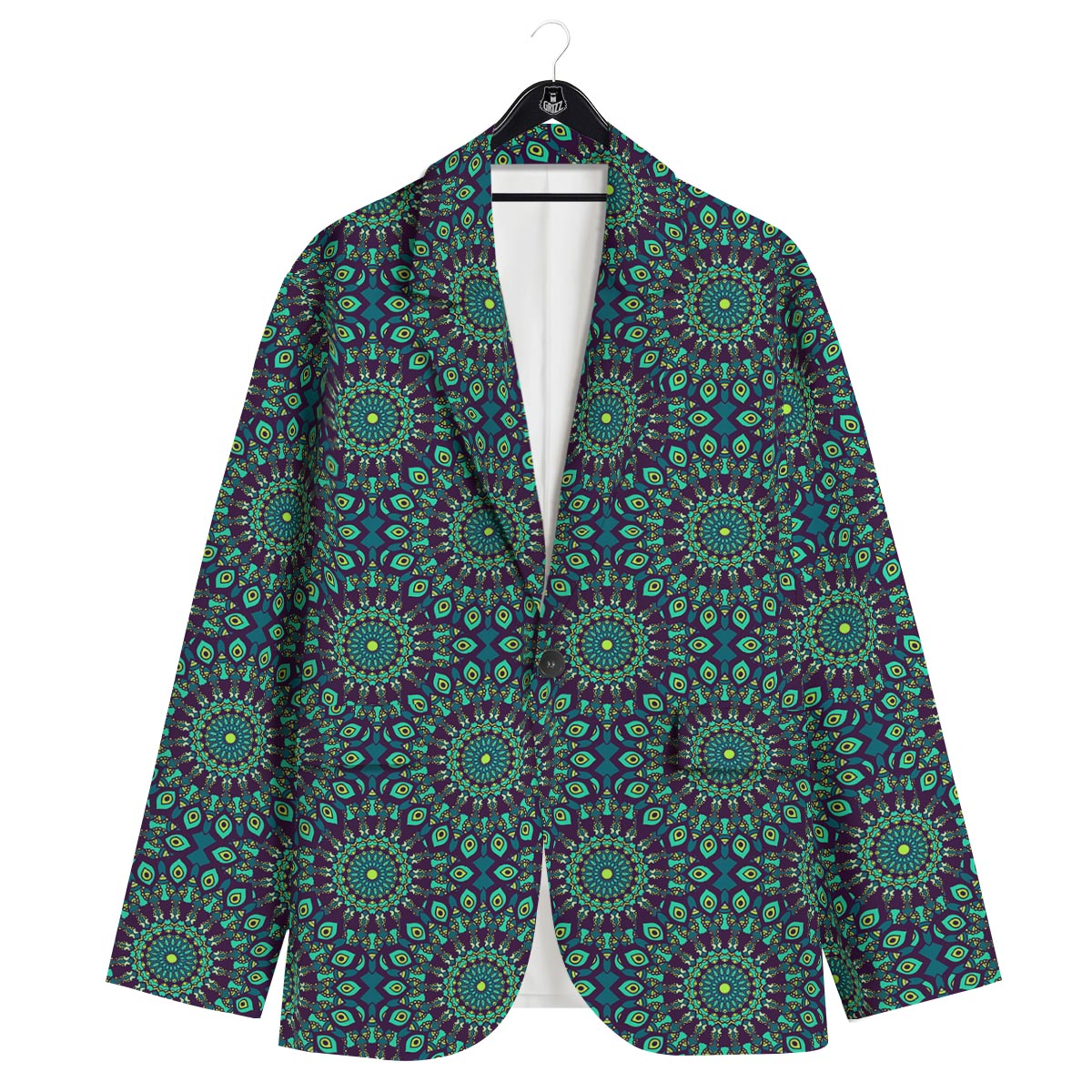 Mandala Teal Bohemian Print Pattern Men's Sport Coat-grizzshop