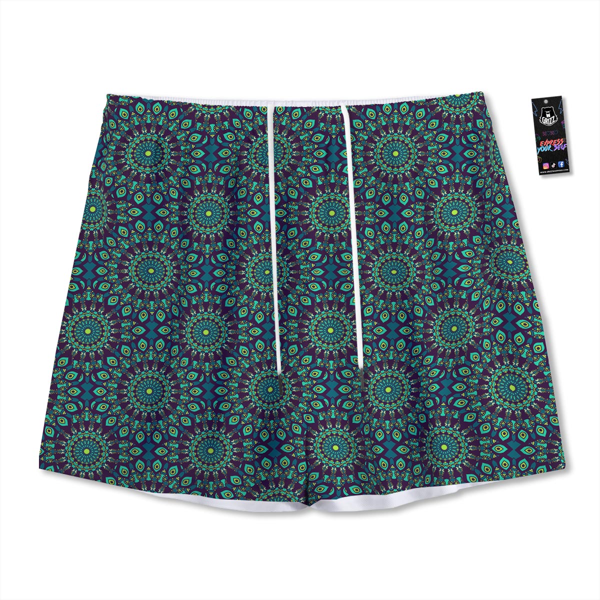 Mandala Teal Bohemian Print Pattern Mesh Shorts