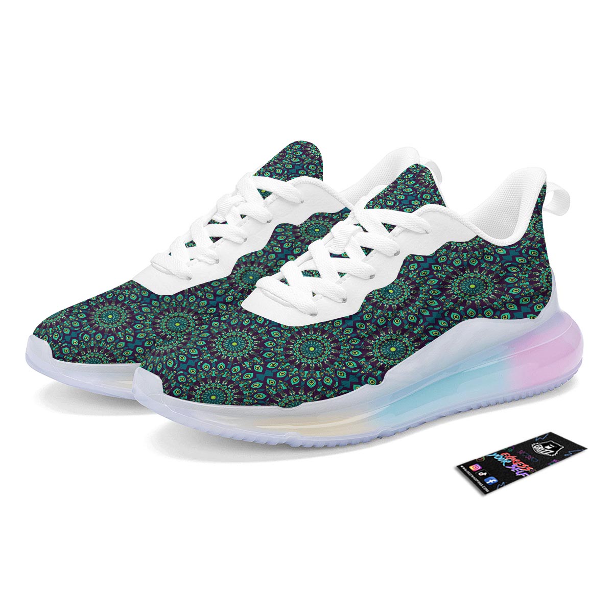 Mandala Teal Bohemian Print Pattern Running Sneakers-grizzshop
