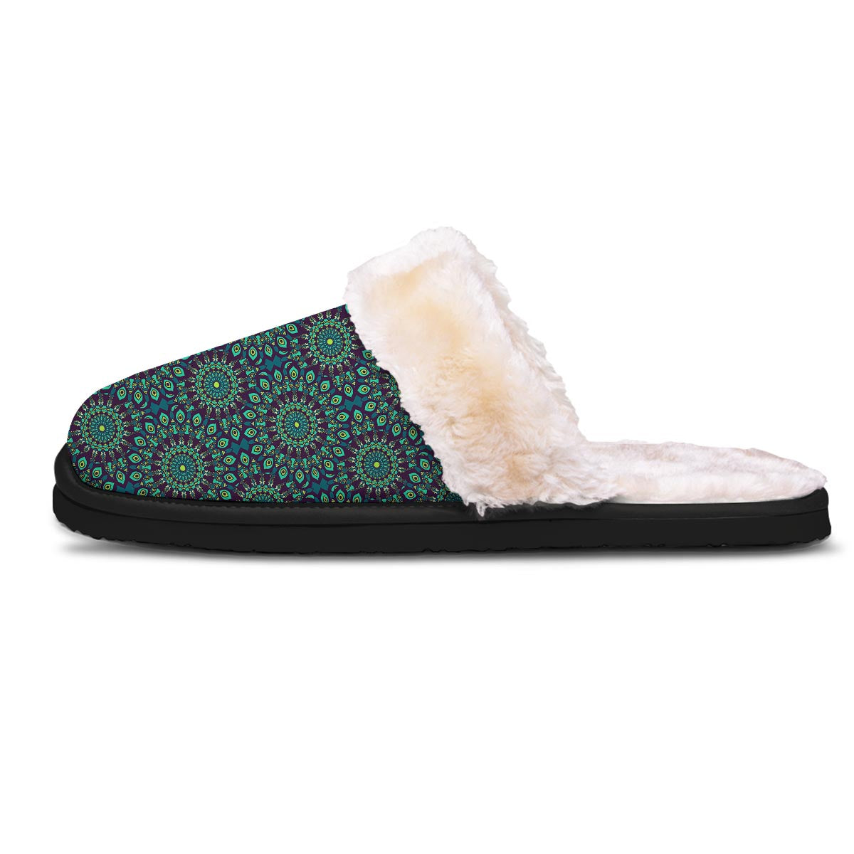 Mandala Teal Bohemian Print Pattern Slippers-grizzshop