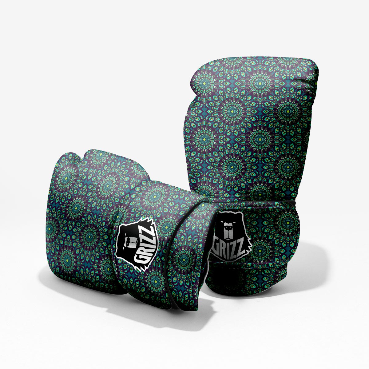 Mandala Teal Bohemian Print Pattern Pro Boxing Glove