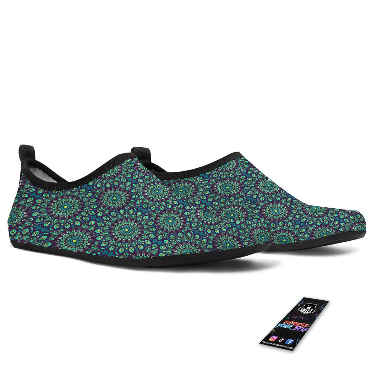 Mandala Teal Bohemian Print Pattern Water Shoes-grizzshop